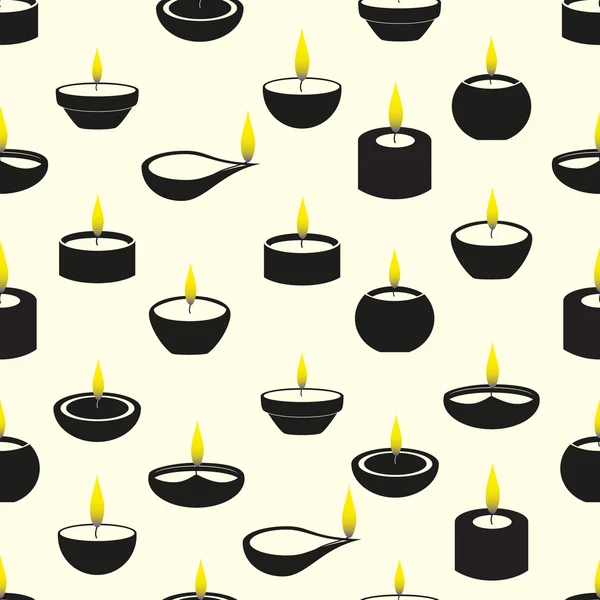 Bougies diwali avec des icônes de flamme motif sans couture eps10 — Image vectorielle