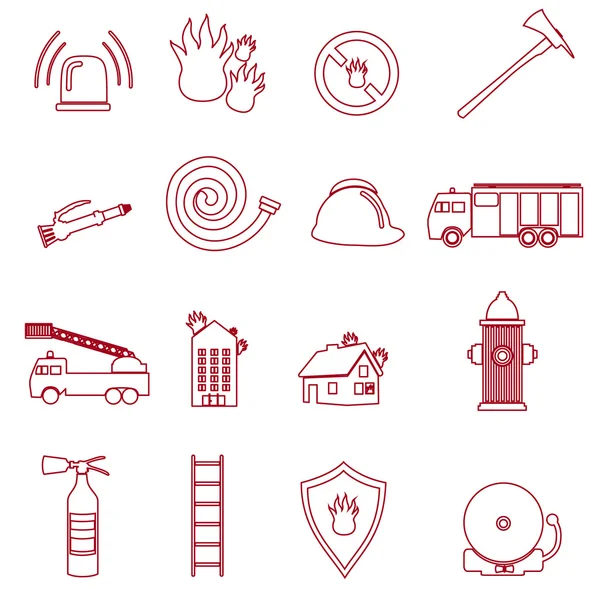 Fire brigade outline red icons set eps10 — Stock Vector