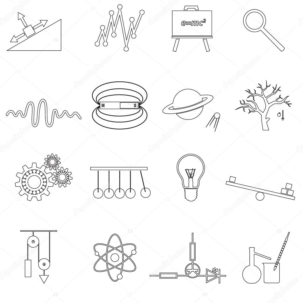 physics outline simple vector icons set eps10