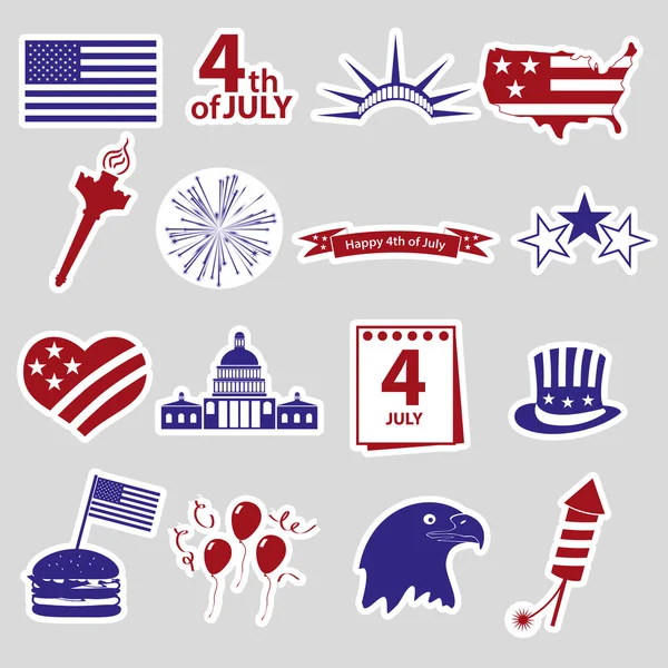 Fête de l'indépendance américaine stickes set eps10 — Image vectorielle