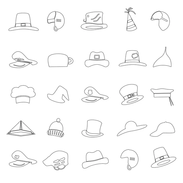 Varios sombreros negros contorno iconos vector conjunto eps10 — Vector de stock