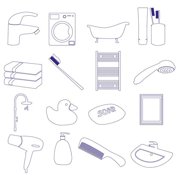 Home fürdőszoba téma vázlat ikonok beállítása eps10 — Stock Vector
