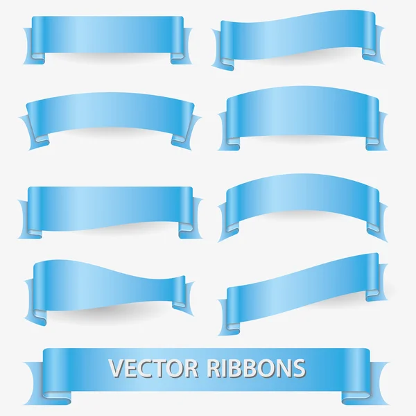 Azul claro varias banderas de cinta vacías curvadas eps10 — Vector de stock
