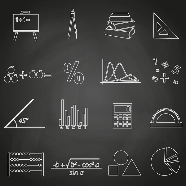 Mathematics outline icons set on blackboard eps10 — Stock Vector