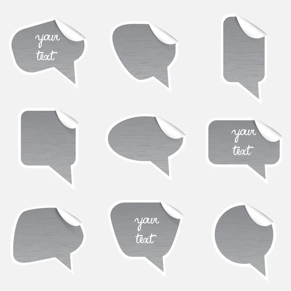 Simple gray metal speak bubbles with symbols stickers eps10 — Stock Vector