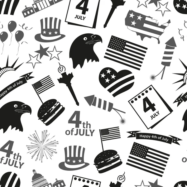Dia da independência americana celebração ícones sem costura padrão eps10 — Vetor de Stock