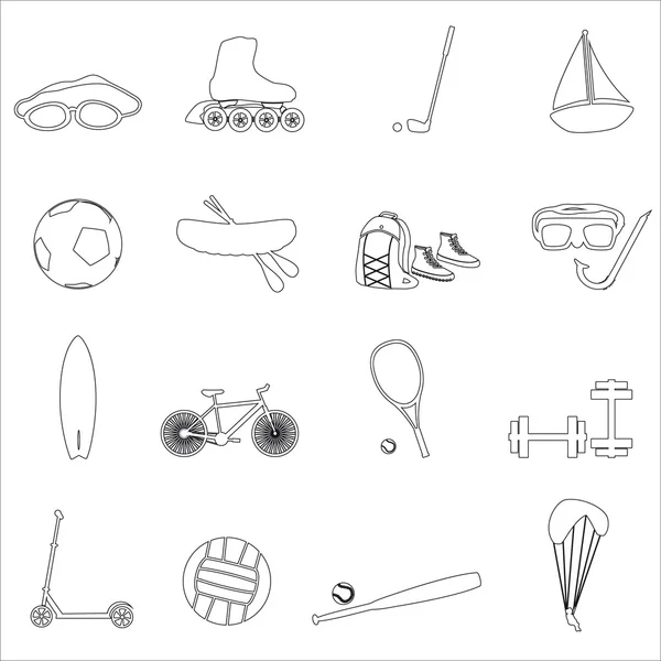 Verano deportes y equipo esquema icono conjunto eps10 — Vector de stock