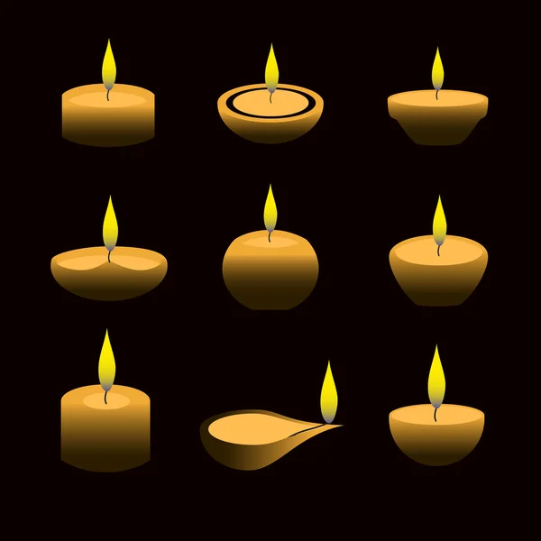 Acender velas de cera diwali com chama à noite eps10 —  Vetores de Stock