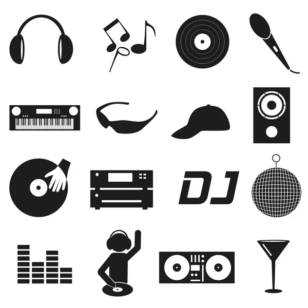 Eps10 müzik club dj siyah basit Icons set — Stok Vektör