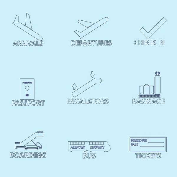 Airport signs for planes outline icons set eps10 — Stock Vector