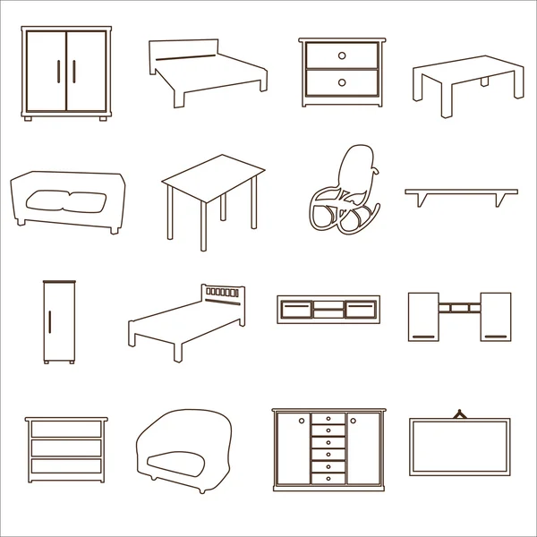 Home furniture types outline icons set eps10 — Stock Vector