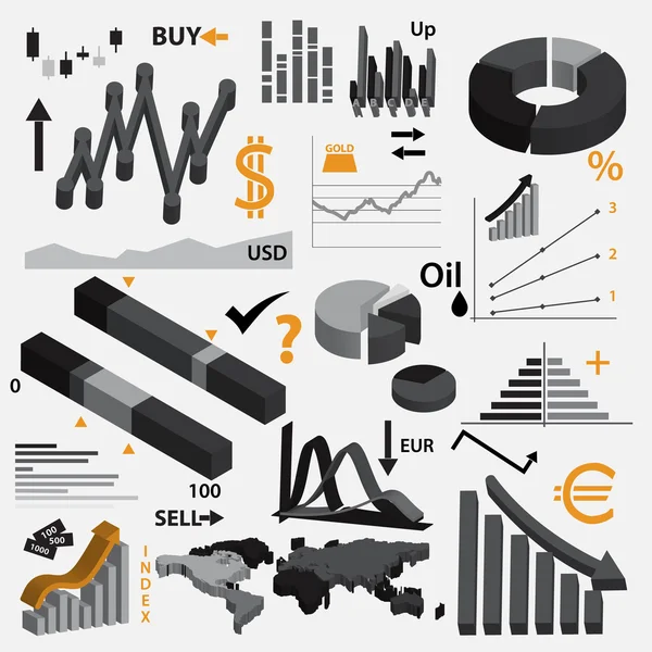 Vários gráficos infográficos 3d para o seu negócio ou mercado de ações eps10 —  Vetores de Stock