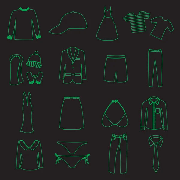 Ropa simple contorno vector iconos conjunto eps10 — Vector de stock