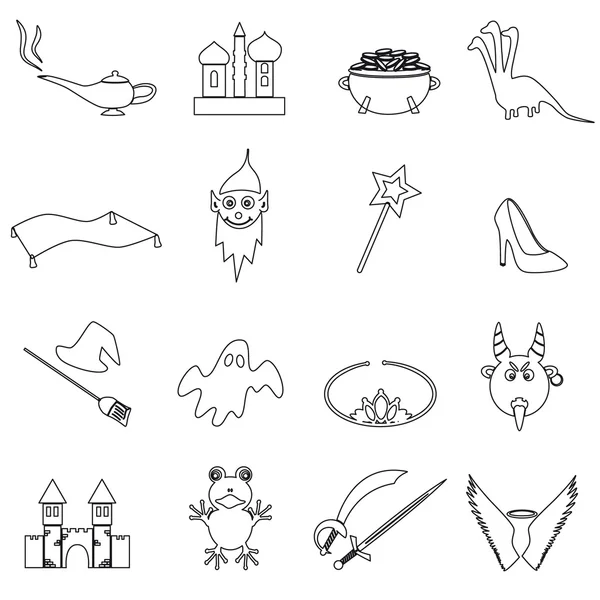 Black simple fairy tales outline icons set eps10 — Stock Vector