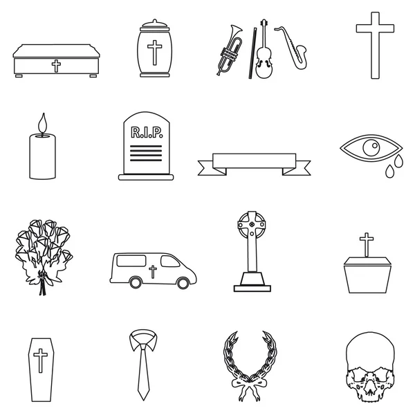 Funerario simple negro contorno iconos conjunto eps10 — Vector de stock