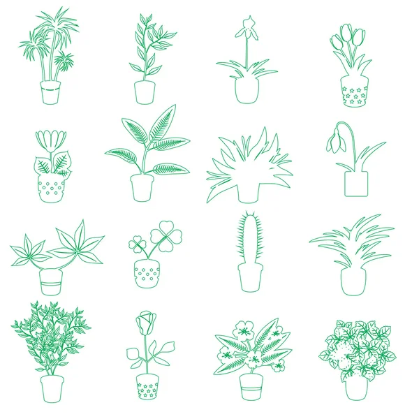Εγχώρια φυτά εσωτερικού χώρου και λουλούδια σε γλάστρα διάρθρωσης εικονίδια eps10 — Διανυσματικό Αρχείο