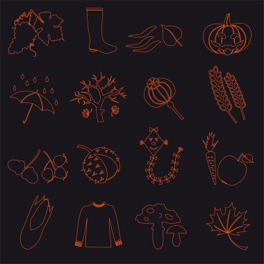 sonbahar anahat simgeleri siyah arka plan üzerine eps10 ayarla