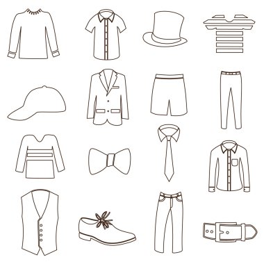 eps10 Mens basit anahat giyim Icon set