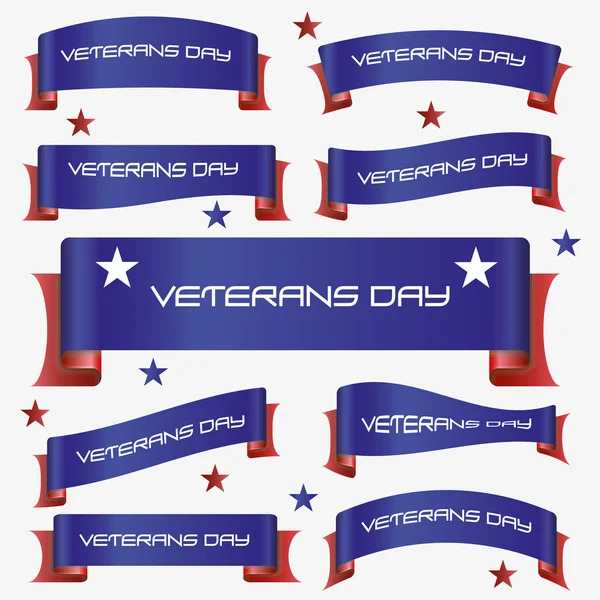 Rood en blauw gebogen veteranen dag lint banners eps10 — Stockvector