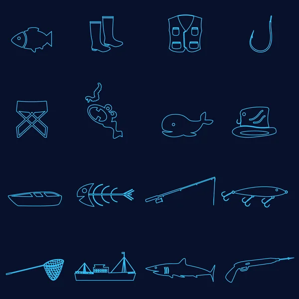 Eps10 basit anahat mavi Balık tutma Icons set — Stok Vektör