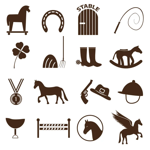 茶色のシンプルな馬のテーマ アイコンを設定 eps10 — ストックベクタ