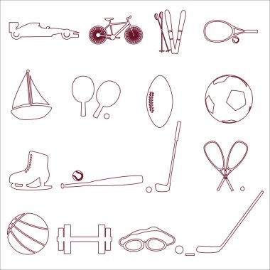 çeşitli Spor donatımı ve araçları simgeler eps10 anahat