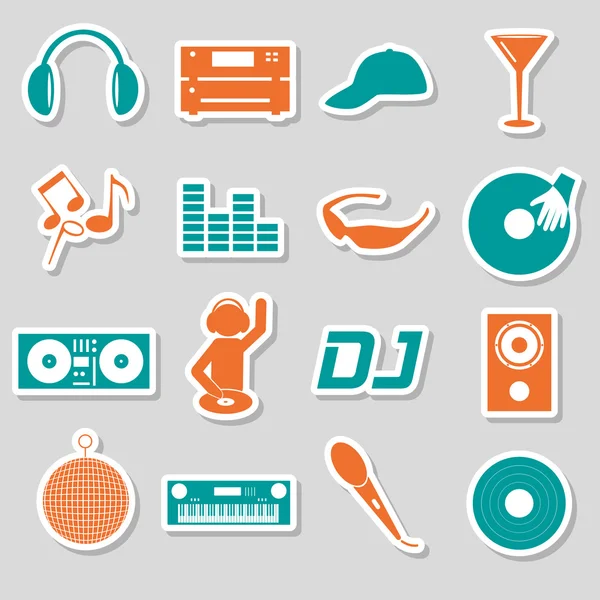 Music club dj color simple stickers set eps10 — Stock Vector