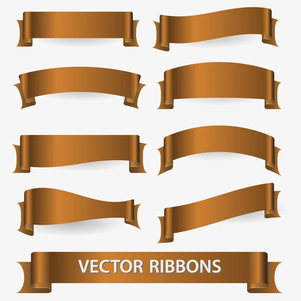 Bronze various curved empty ribbon banners eps10 — Stock Vector