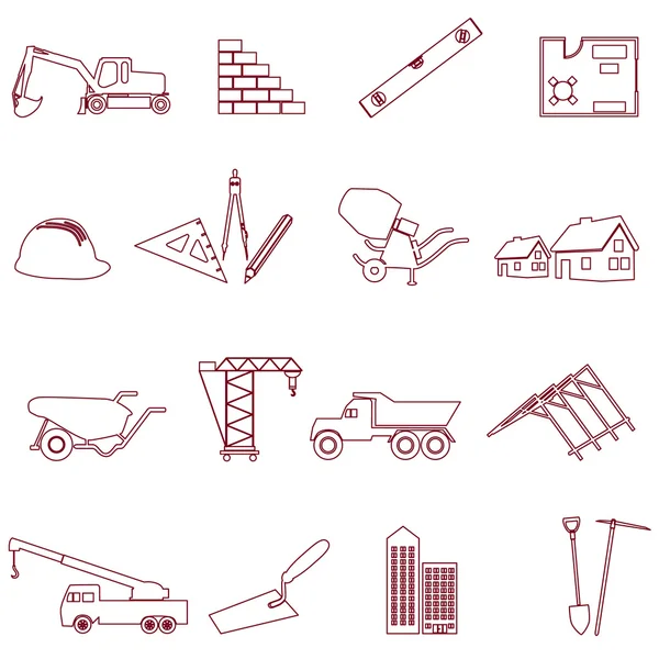 Construcción y trabajo simple esquema iconos conjunto eps10 — Vector de stock