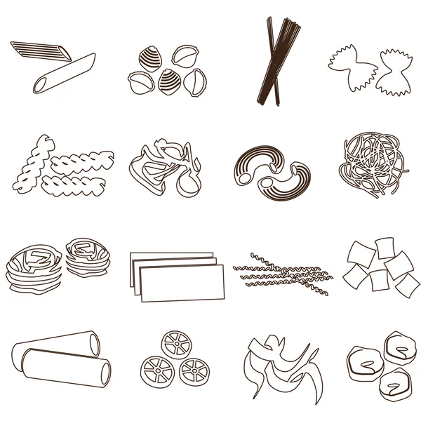 Types de pâtes alimentaires contour icônes ensemble eps10 — Image vectorielle
