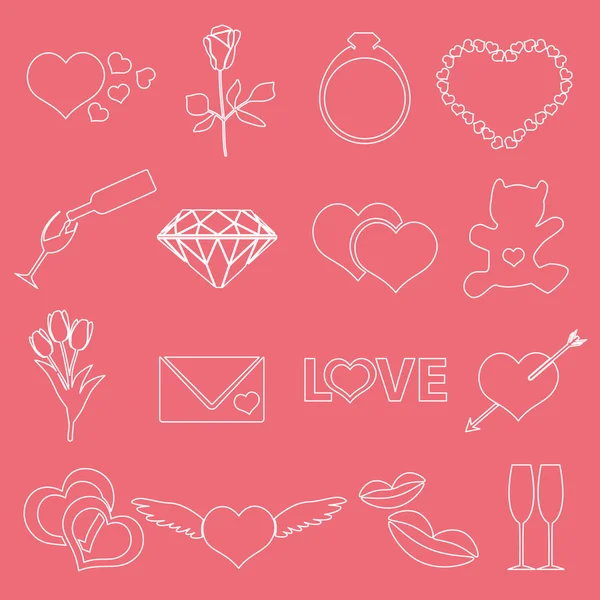 Dia dos namorados e ícones de contorno do amor eps10 —  Vetores de Stock