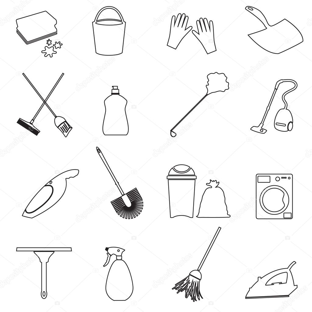 simple cleaning tools outline icons set eps10