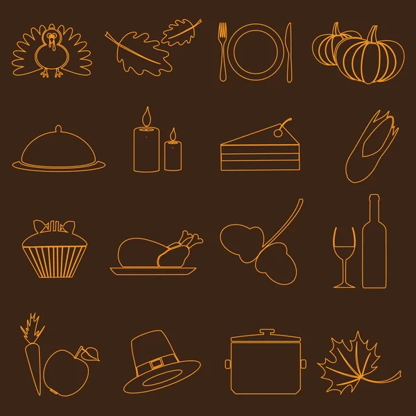 Thanksgiving symbolen kleur overzicht pictogrammen instellen eps10 — Stockvector