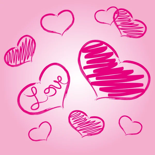 Pink love heart symbols grunge hand-drawn eps10 — Stock Vector