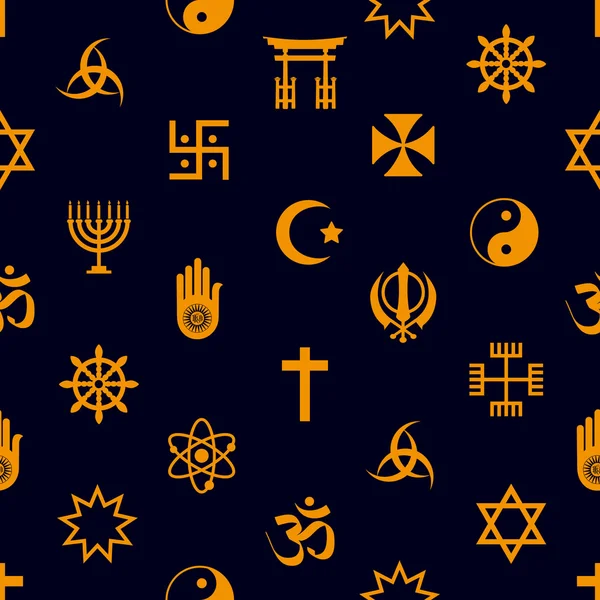 Mundo religiones símbolos vector iconos patrón sin costura eps10 — Archivo Imágenes Vectoriales