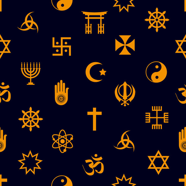 world religions symbols vector icons seamless pattern eps10