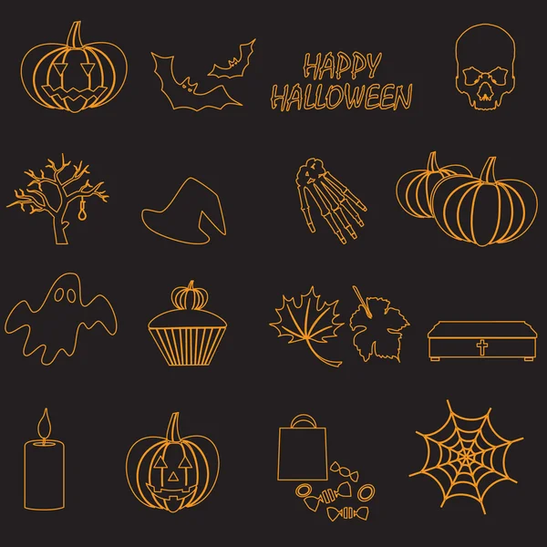 Halloween naranja color contorno iconos conjunto eps10 — Vector de stock