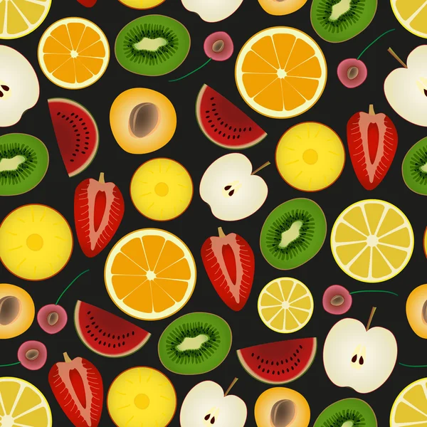 Colorful sliced various fruit summer seamless dark pattern eps10 — Stock Vector