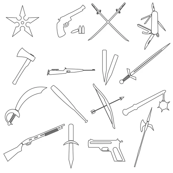 Weapons and guns simple outline icons eps10 — Stock Vector