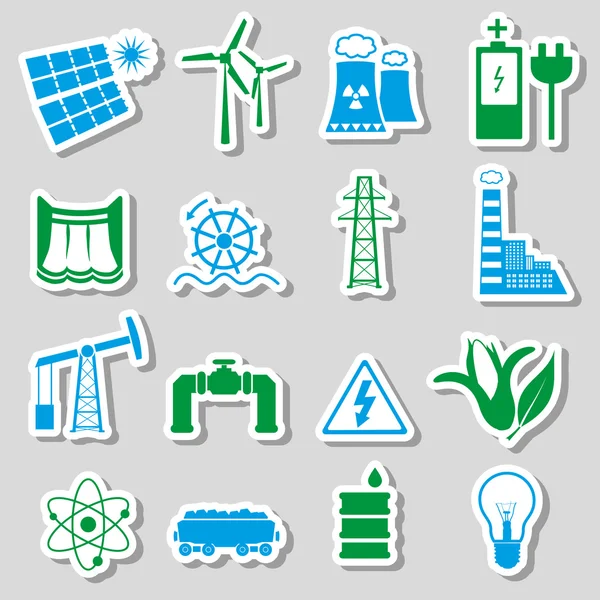 Energii elektrycznej i enegry symbol kolor naklejki zestaw eps10 — Wektor stockowy