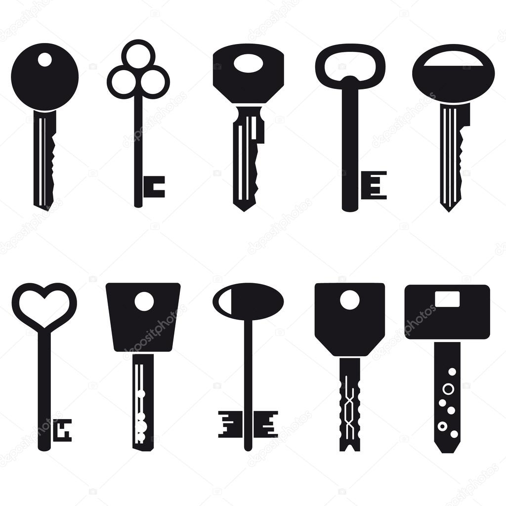 various black keys symbols for open a lock eps10