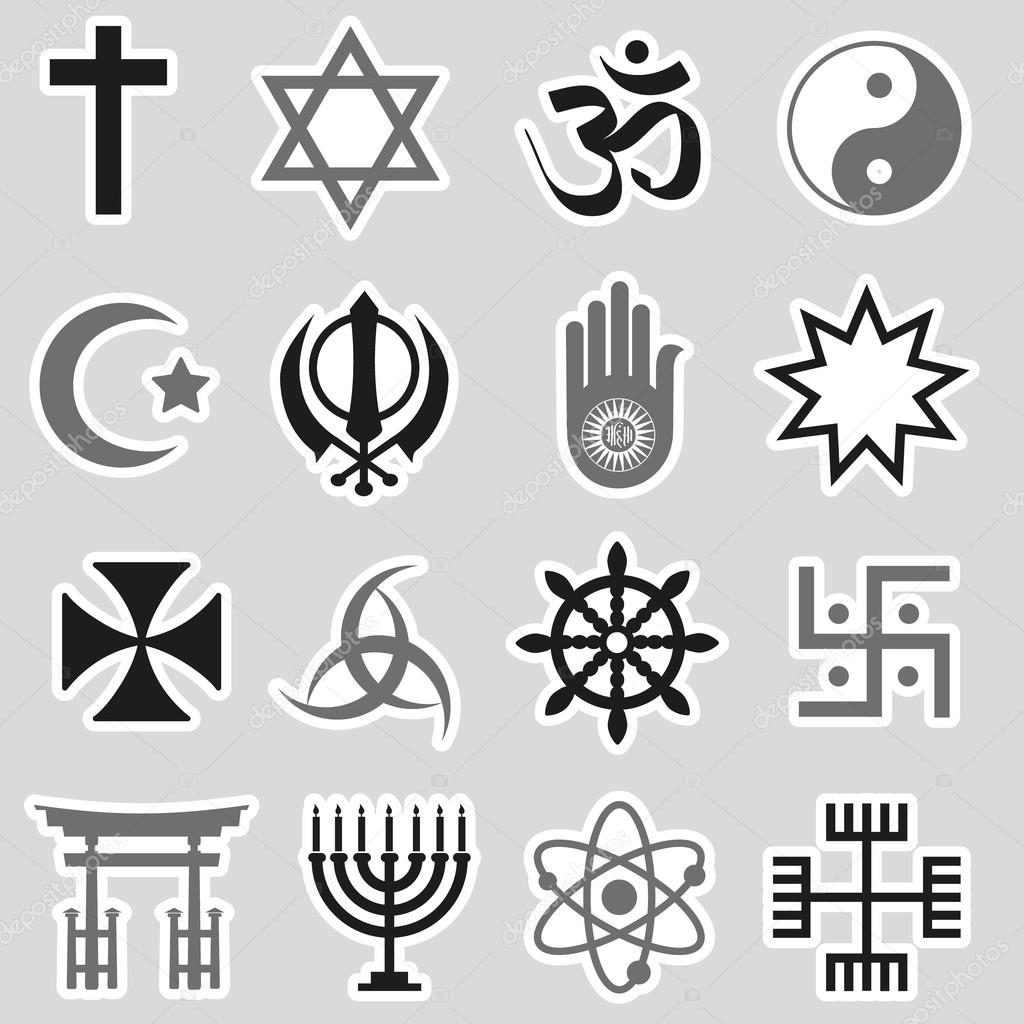 world religions symbols vector set of stickers eps10