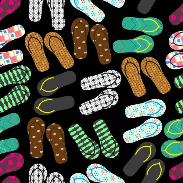 Colorful variation of flip flops summer shoes dark seamless pattern eps10 — Stock Vector