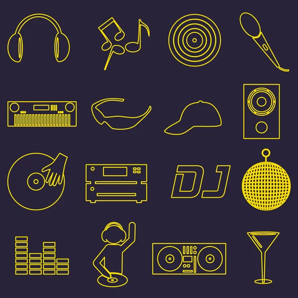 Музичний клуб DJ простий набір контурів іконок eps10 — стоковий вектор