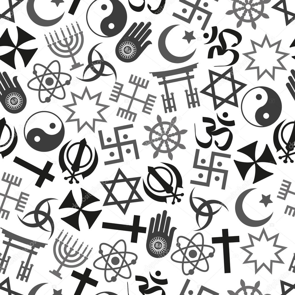 world religions symbols vector icons gray seamless pattern  eps10