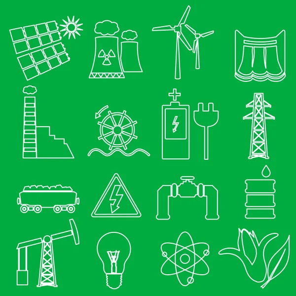 Elektriciteit en enegry symbool overzicht pictogrammen instellen eps10 — Stockvector