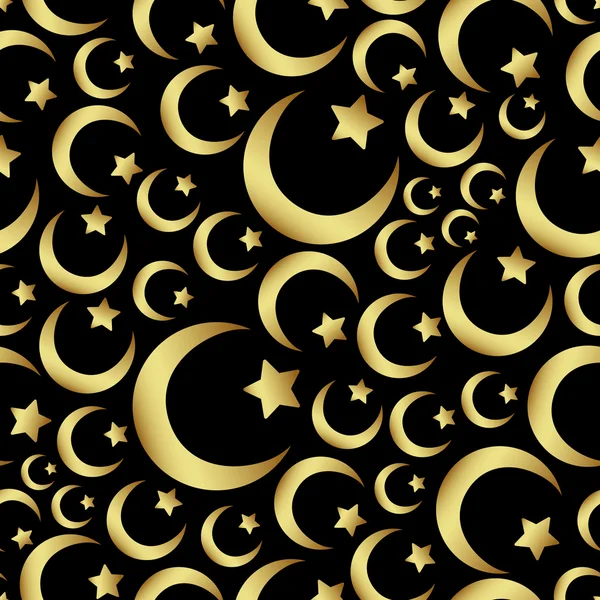 Gold islam star and crescent religion seamless pattern eps10 — Stock Vector