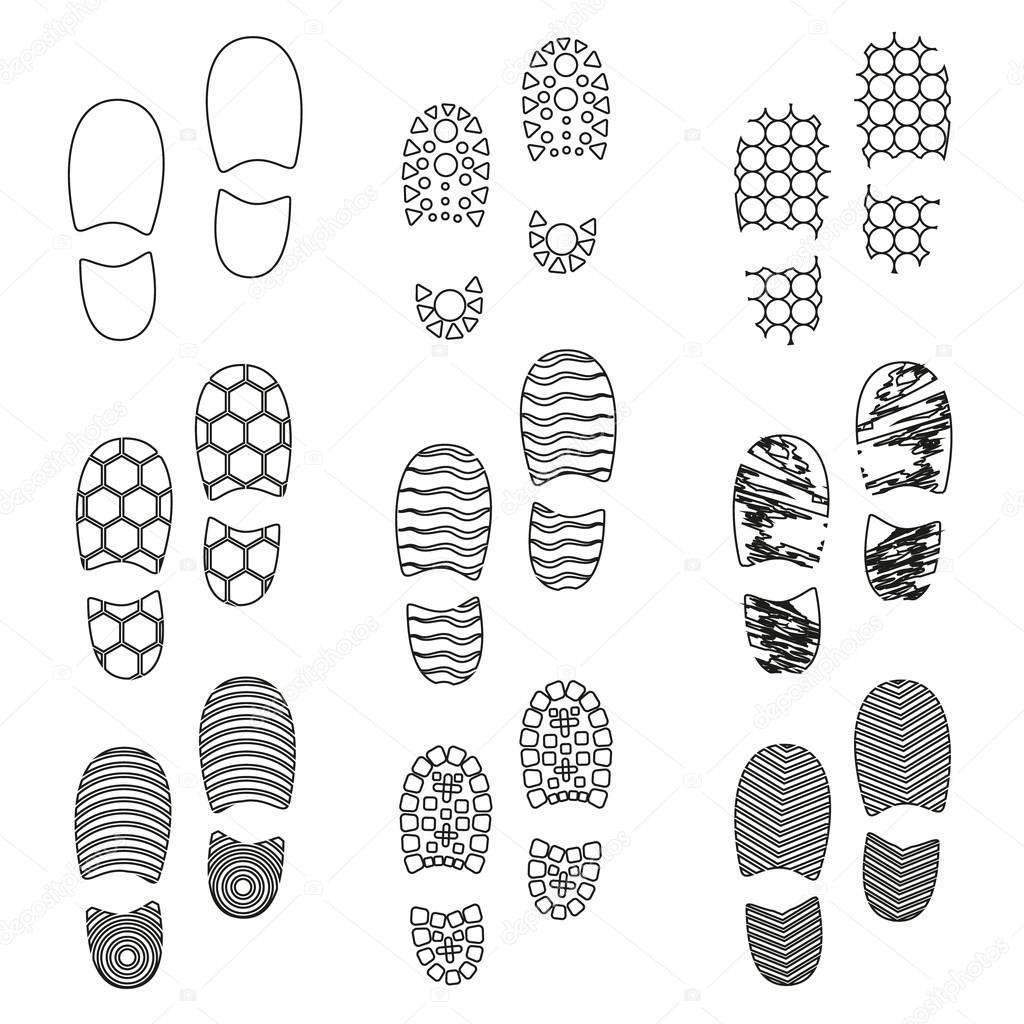black human shoes footprint various sole outline icons eps10
