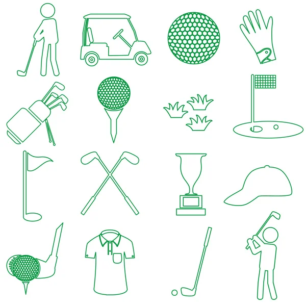 Golf Sport einfache grüne Umrisssymbole Set eps10 — Stockvektor