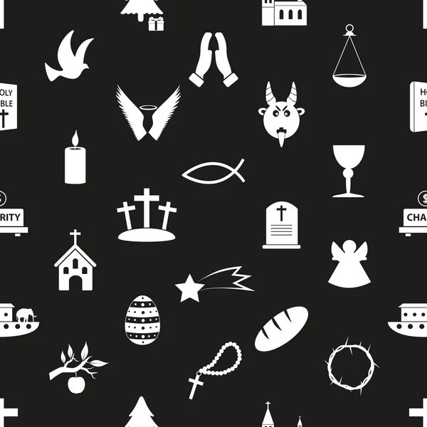 Christendom-Religie symbolen zwart-wit naadloze patroon eps10 — Stockvector